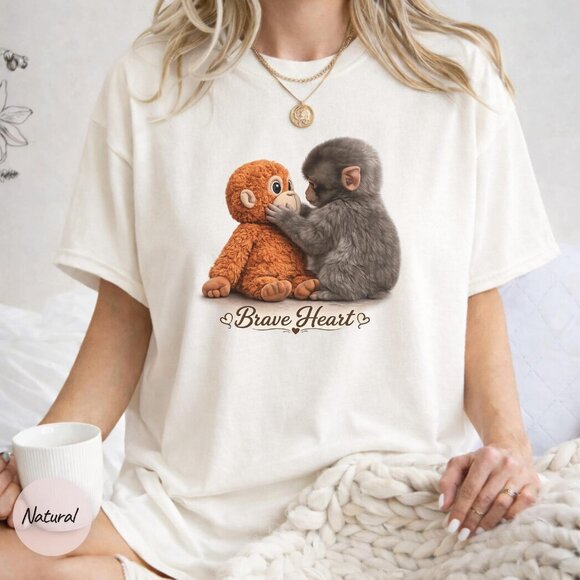 Other - Monkey Punch Graphic Shirt, Baby Monkey Holding Plush Toy Tee